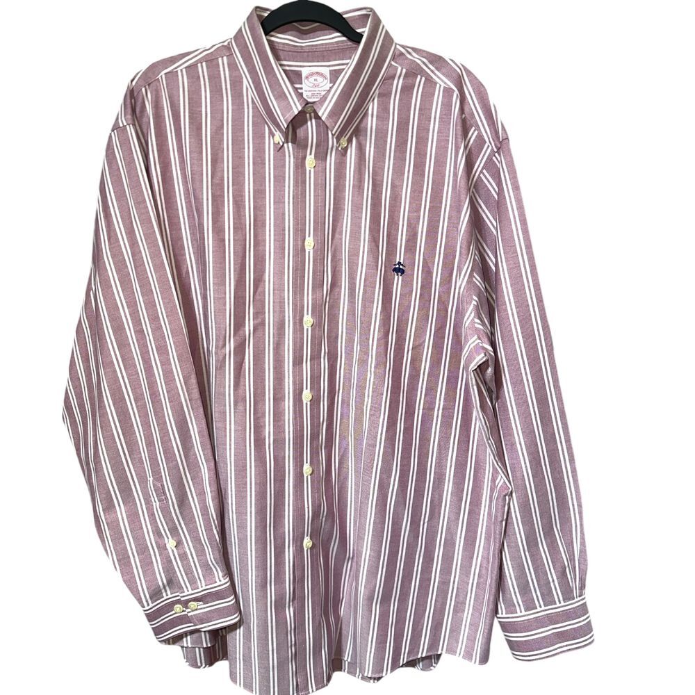 Brooks Brothers Burgundy and White Striped Dress Shirt